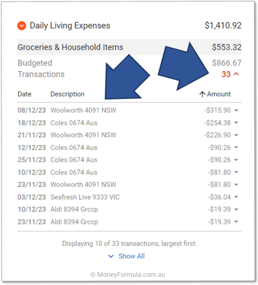 Barefoot Investor Budget App Bucket Transactions.