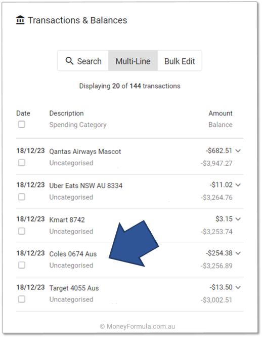 Barefoot Investor Budget App Spending Transactions.