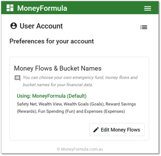 Personal Finance App customise bucket names.