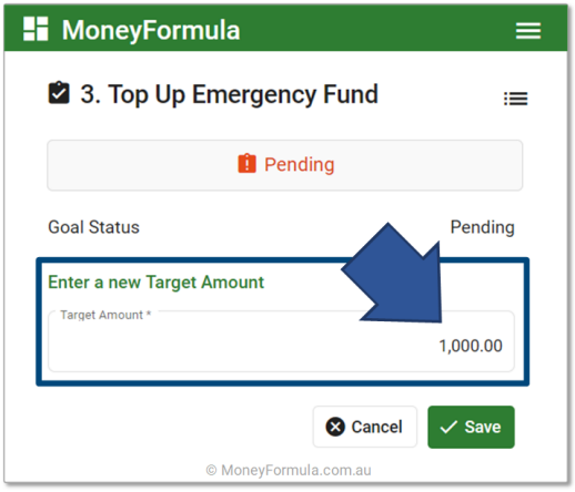 Personal Budget App Emergency Fund Top Up Goal.