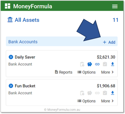 Personal Budget Software add a Bank Account.