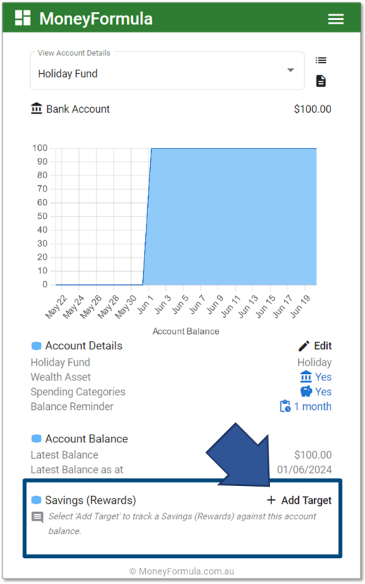 Personal Budget Software add a Savings Target Amount.
