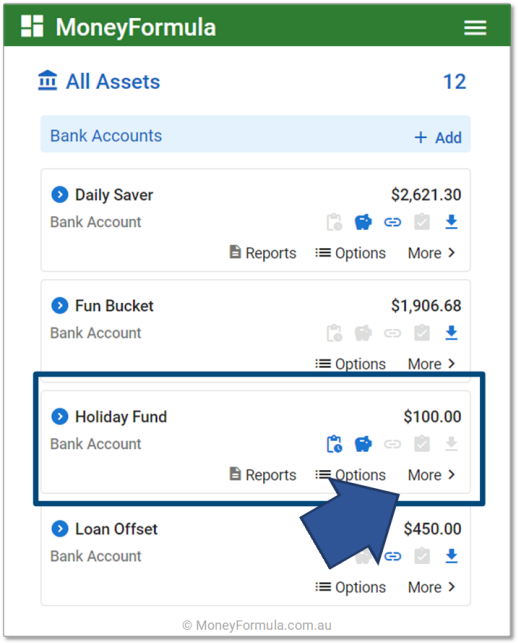 Personal Budget Software add a Holiday Fund Details.
