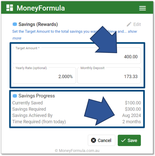 Personal Budget Software add the Reward Goal Amount.