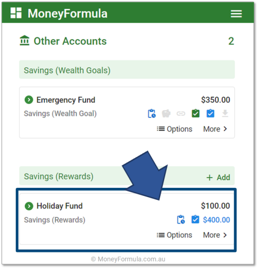 Personal Budget Software Savings Goal List.