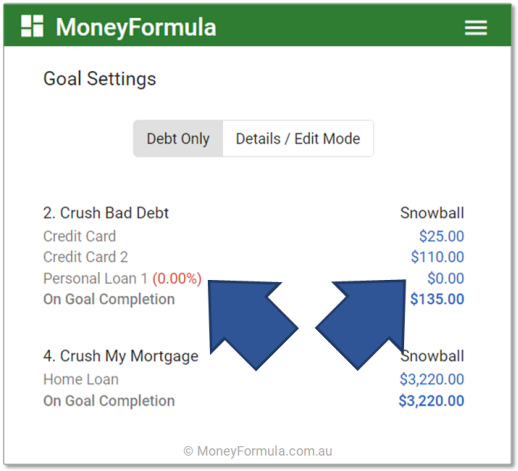 Personal Finance App Debt Strategy - Debt Custom Snowball Amount.