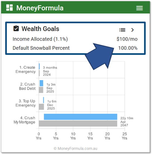 Personal Finance App Debt Strategy - Debt Snowball Percentage.