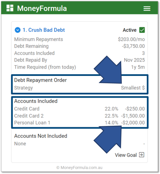 Personal Finance App Debt Strategy - Crush Bad Debt Goal.