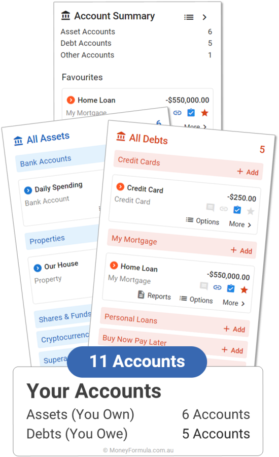 Personal Finance App Bank Accounts & Debts.